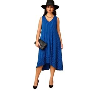 H by Halston Blue Black Striped Sleeveless Shift Dress with Pockets‎ Size XLP